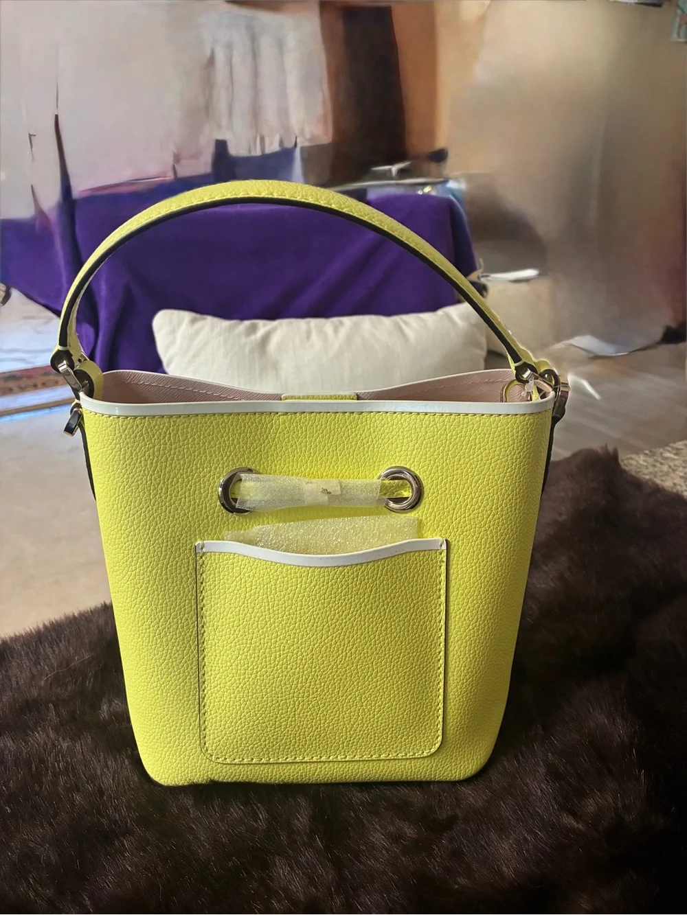 kate spade Bright Yellow Leather Bucket Shoulder Bag